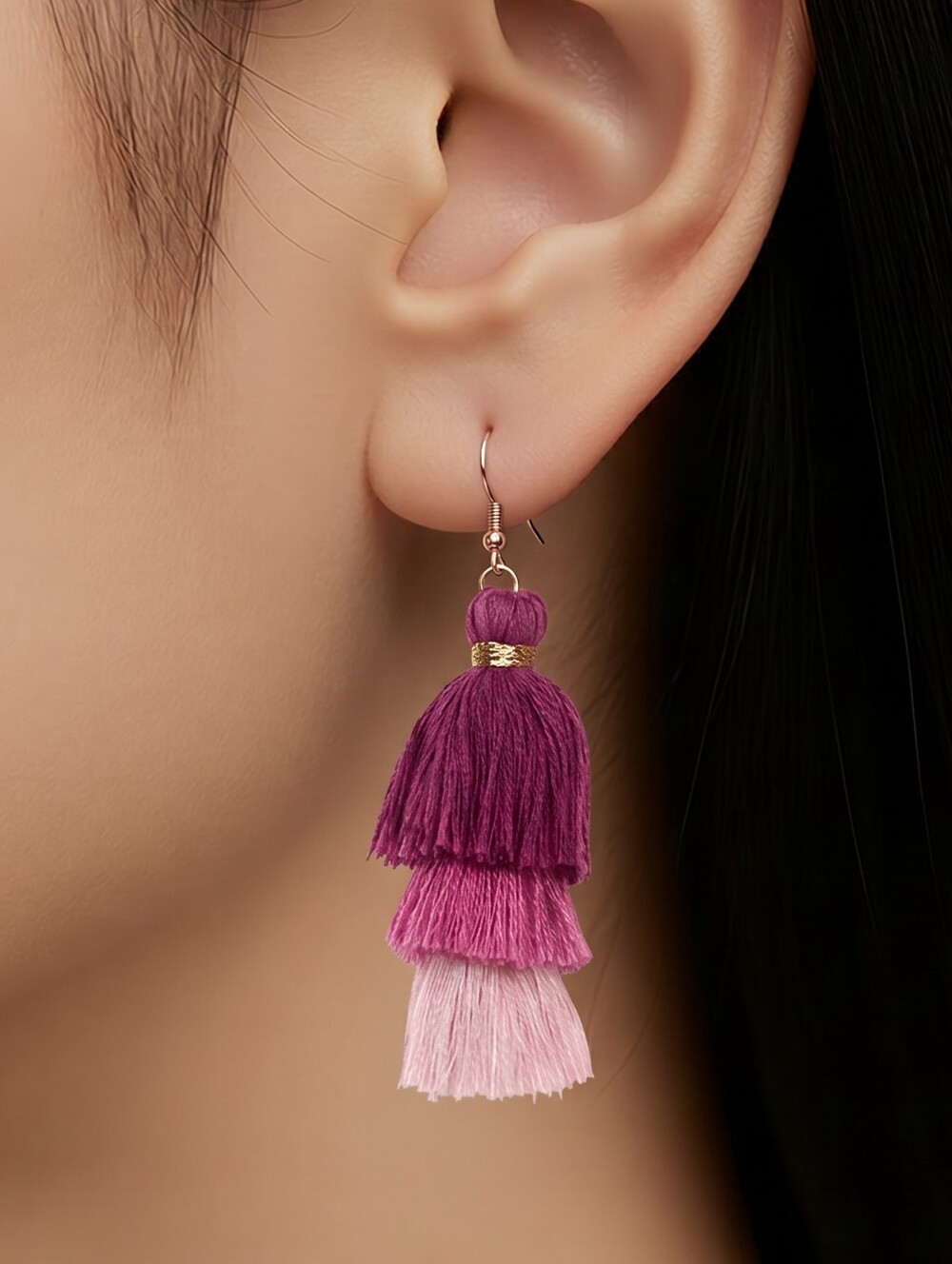 Hot Pink Ombre Tassel Earrings Boho Fringe Statement Jewelry Barbiecore Vacation